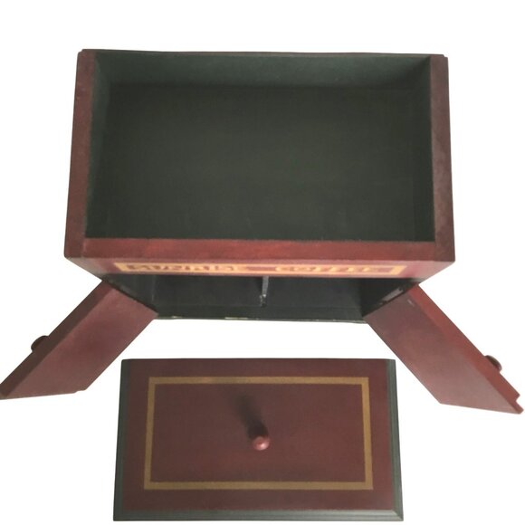 VTG Sunrise Coffee Storage Cabinet Hand-Painted Dual Doors Lid Wood Rustic Red - Picture 3 of 10